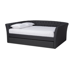 Baxton Studio Delora Modern and Contemporary Dark Grey Fabric Upholstered Queen Size Daybed with Roll-Out Trundle Bed